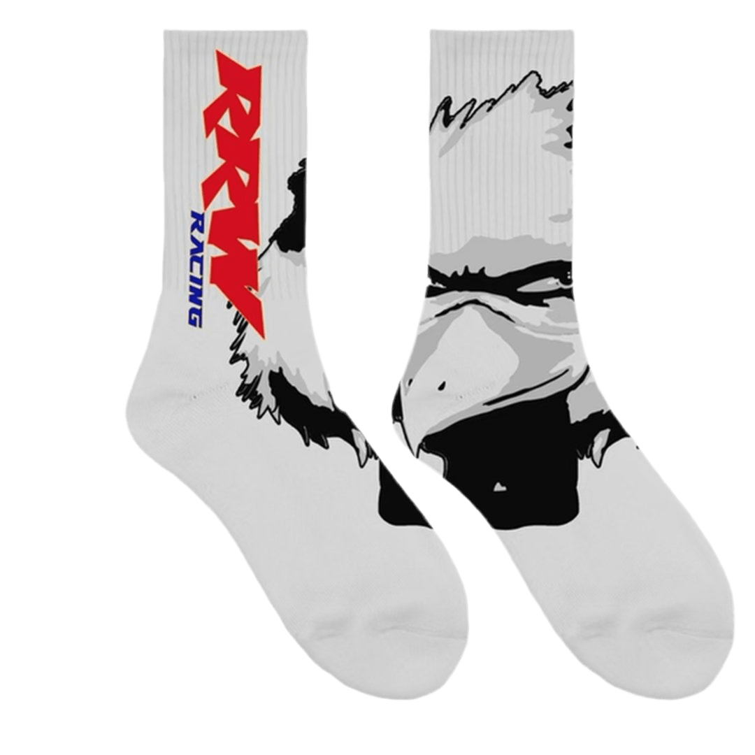 White RRW Racing Graphic Socks - Road Runners World Global