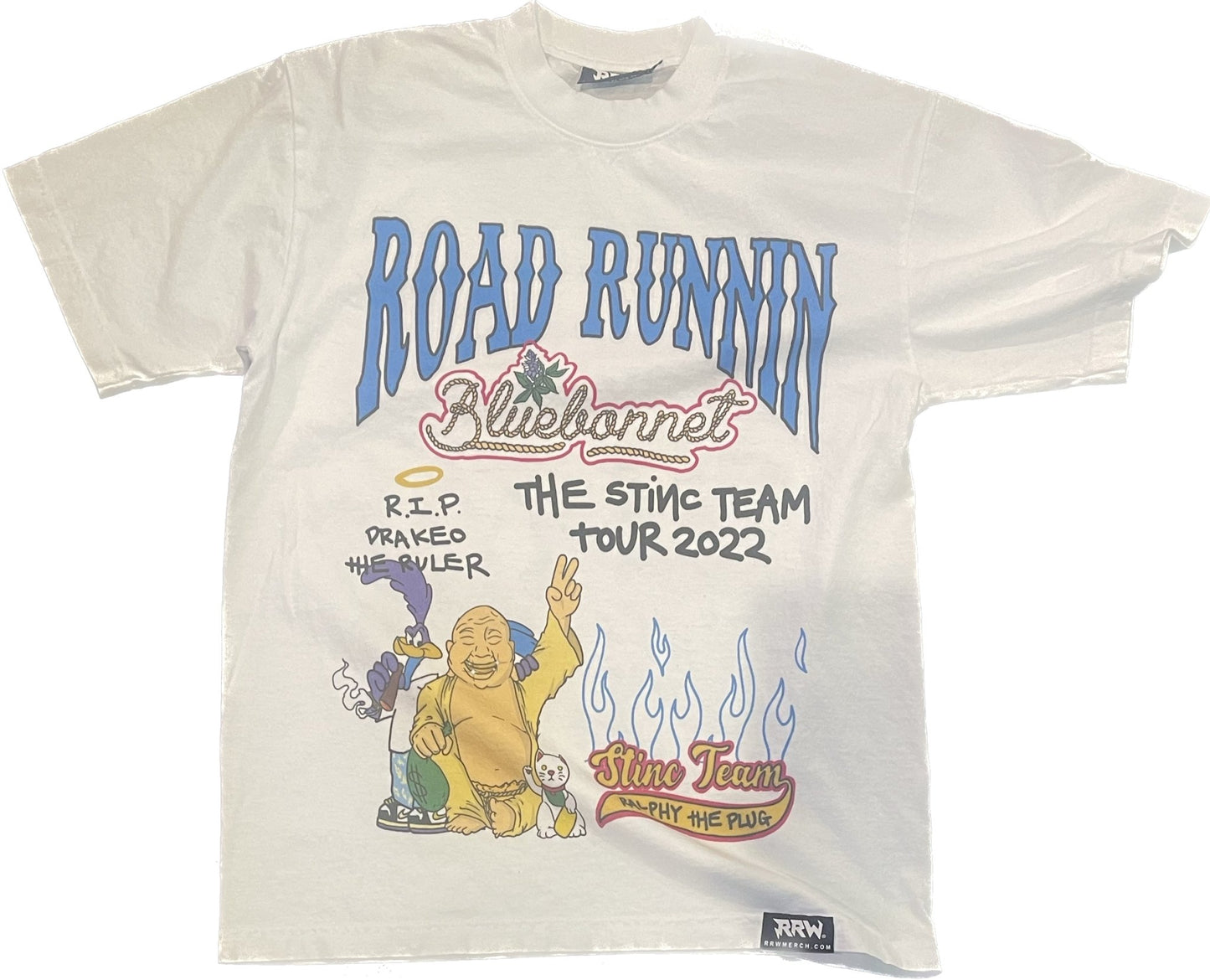 Roadrunnin Bluebonnets w Stincs White Shirt - Road Runners World Global