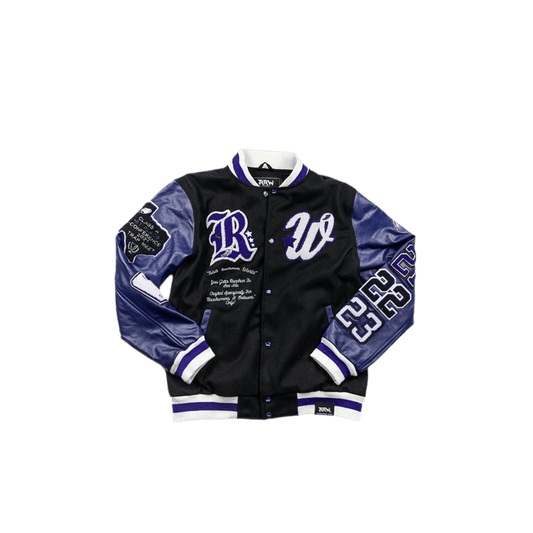 RRW State Champions Leather Varsity Jacket (Black) - Road Runners World Global