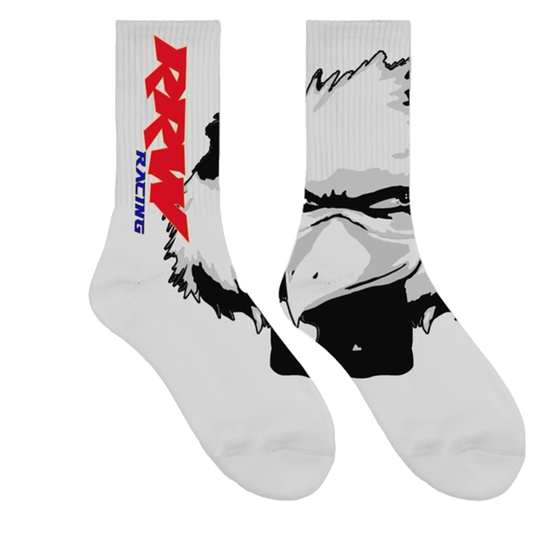 White RRW Racing Graphic Socks - Road Runners World Global